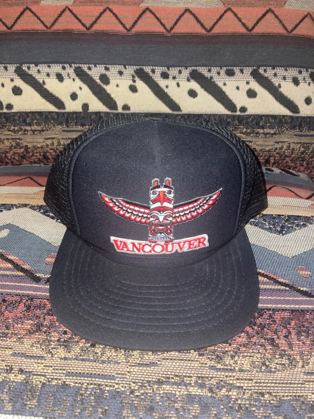 Vintage Vancouver Embroidered Black Trucker Hat